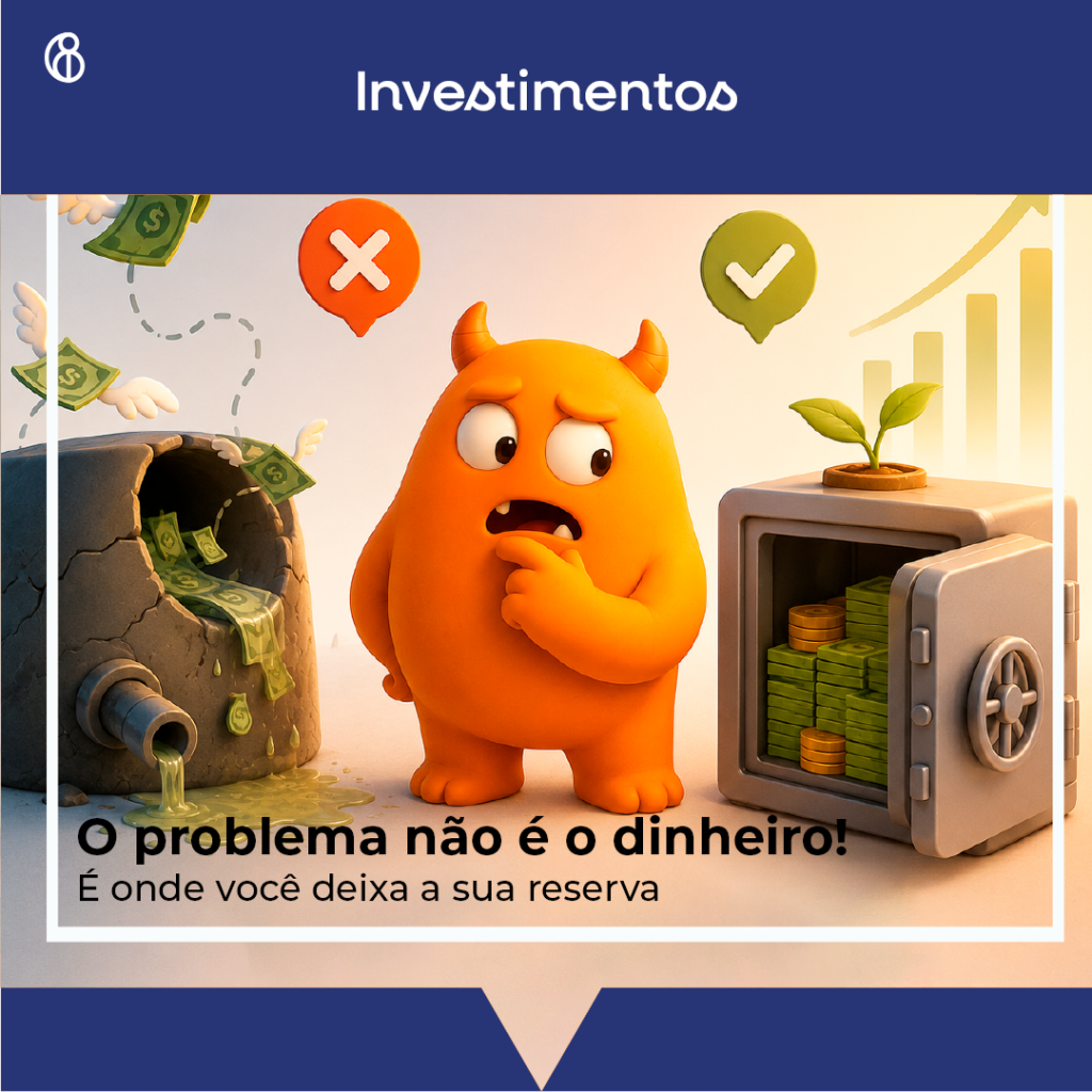 Ilustração sobre reserva de emergência e a importância de escolher onde guardar o dinheiro.