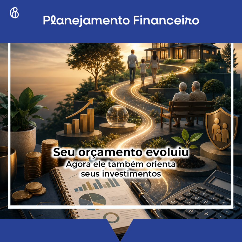 Planejamento financeiro mostrando o caminho entre orçamento, investimentos e construção de patrimônio